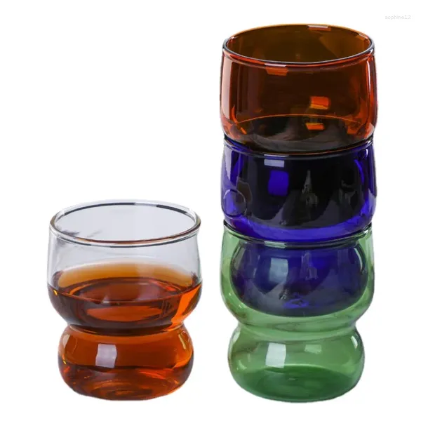 Les verres à vin peuvent empiler 250-300 ml tasse de verre créative à double section avec cuillère bière café lait fraîche boisson fashion drinkware tasse