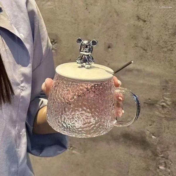 Copas de vino Oso de dibujos animados Taza de agua de vidrio con asa Taza de té Desayuno Estudiante Mujer Café Leche