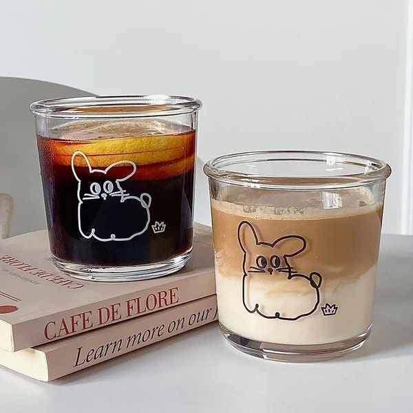 Verres à vin dessin animé Verre imprimé tasse Ins Milk Juice Coffee Café Café Bureau Café Clear Water Cups Summer Whisky Beer Enfants Tops