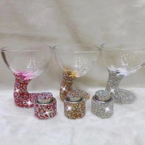 Capas de vino Juegos de tope de vidrio de champán Diamante Copa de cristal brillante Bar de bodas Cóctel Party Tazas de bebidas Regalo de cumpleaños