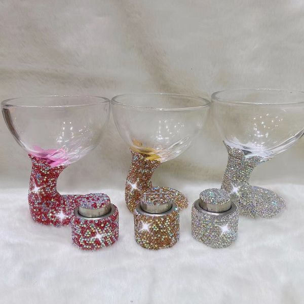 Copas de vino Champagne Glass Stopper Sets Diamond Shiny Crystal Cup Wedding Bar Cóctel Wine Party Drinkware Tazas Regalo de cumpleaños 221124