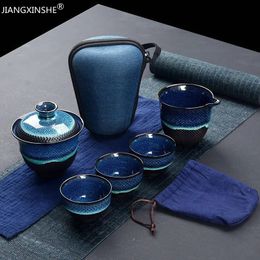 Copas de vino Kung Fu chino Juego de té de viaje Esmalte de cerámica Tetera Taza de té Gaiwan Porcelana Teaset Kettles Teaware Sets Drinkware Ceremonia y231216