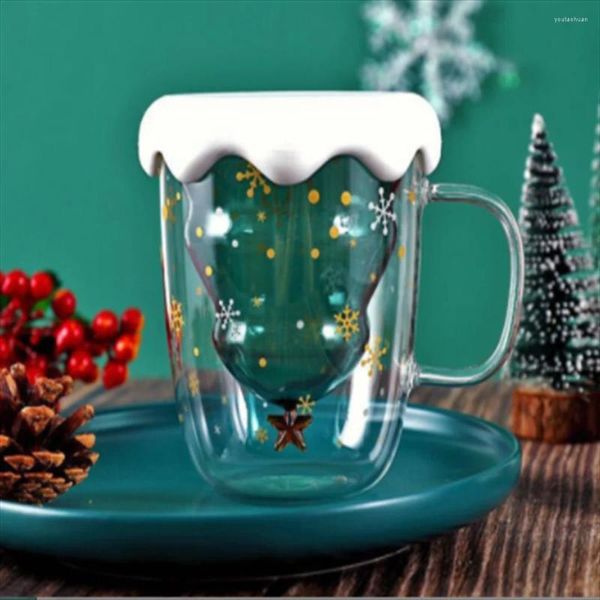 Verres à vin noël café lait tasse arbre étoile tasse Anti-brûlure Double parois Verre enfants cadeaux de noël Verre En