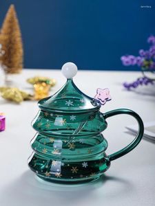 Verres à vin Christmas Tree Glass Cup mignon avec couvercle de cuillère Café Milk potager Festival Festival Party Home Drinkware Cadeaux