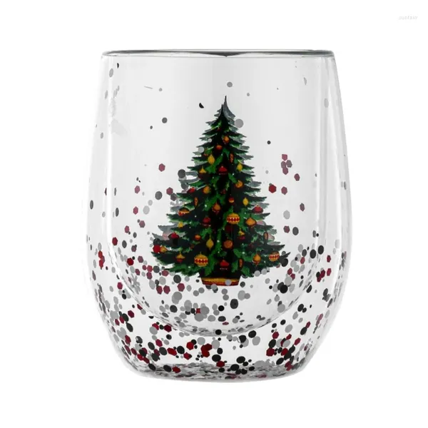 Verres à vin motif arbre de noël paillettes tasse à paillettes résistant aux hautes températures Transparent Double paroi eau lait café verre