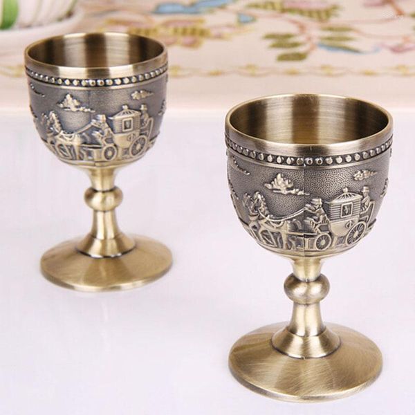 Verres à vin, tasse en métal classique, petit gobelet fait à la main, verre en cuivre, motif sculpté, verres créatifs