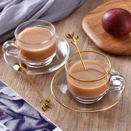 Wijnglazen Clear Glass Coffee Cup met schotels en lepel espresso drinkware transparante kleine taza's drinken theemok