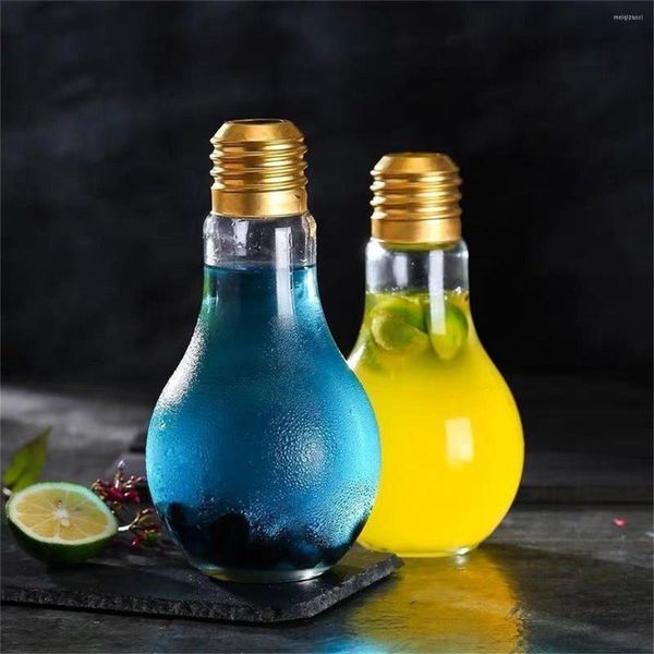 Copas de vino Copa de vidrio vacía única transparente 250 ml 300 ml 400 ml 500 ml Botellas de bebida de jugo de fruta Botella con forma de bombilla con tapa para barra