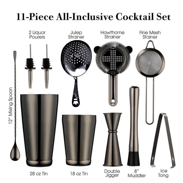 Verres à vin Cocktail Shaker Bar Set 2 Lestés Boston Shakers Passoire Jigger Pilon et Cuillère Ice Tong 2 Bouteille Verseur 230508