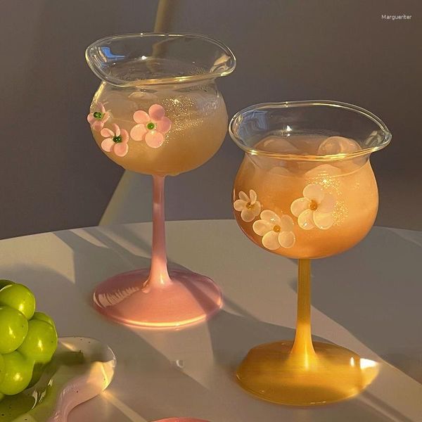 Verres à vin Verre créatif coloré Coupe Kawaii Niche Alien Grand De Coréen Ins Belles Fleurs Whisky