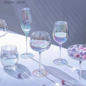 Verres à vin Tasses en verre colorées ensemble de verres à vin arc-en-ciel de luxe léger gobelet tasse de crème glacée en cristal coloré verres à champagne tasse transparente L240323