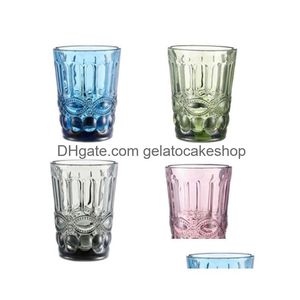 Wijnglazen Gekleurd glas Drinkgerei Set Vintage drinkbekers Bruiloft of feesten Ruitpatroon Drop Delivery Huis Tuin Keuken Dhxiq