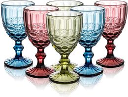 Wijnglazen gekleurde glazen beker met diamantpatroon in reliëf hoog helder glaswerk voor feest en bruiloft