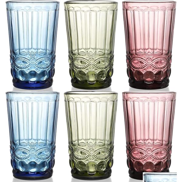 Verres à Vin Eau Colorée Vintage Boire En Relief Romantique Verrerie Jus Boissons Bars Drop Delivery Maison Jardin Cuisine Dinin Dh9Ri