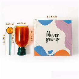 Wijnglazen Colorf Cadeauset Glazen Mok Met Lepel Kopje Koffiemokken Drinken Verjaardagspakket Huis Decoratieve Vaas Tumbler Drop Levering Ga