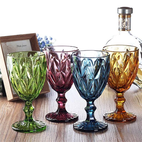 Copas de vino Copa de champán colorida Copas de vidrio Cóctel Whisky Escultura de cristal Copa de jugo Grabado ColorWine