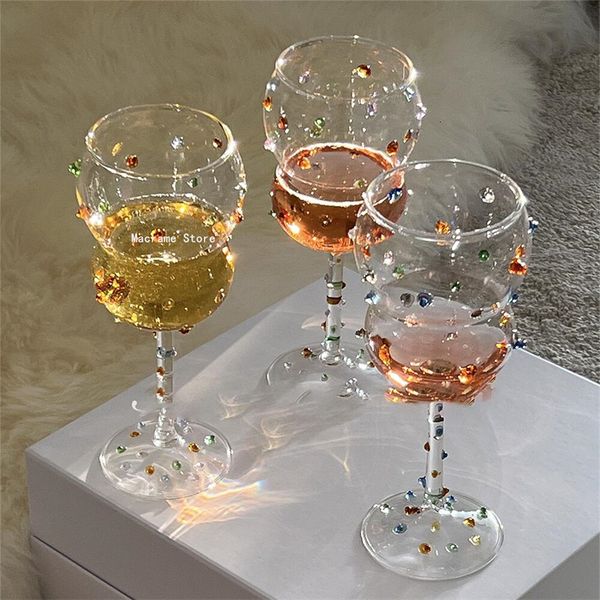 Verres à vin Décoration de pierres précieuses colorées Cocktail créatif Grand verre à haute teneur en borosilicate Style coréen Ins Coupe de yaourt à la crème glacée 230824