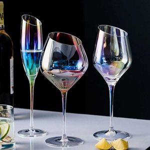 Wijnglazen Creatieve Bevel Champagne Wijnglas Bekers Kristal Transparante Beker Gekleurde Glazen Nordic Ins Stijl Kleur Veranderende Wijnbeker YQ240105