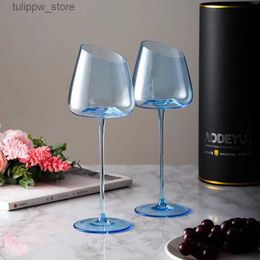 Wijnglazen Creatief afgeschuind wijnglas met geschenkdoos Scandinavisch kristal Transparante beker Gekleurde glazen Franse kleur wijnbekers Roze en blauw L240323