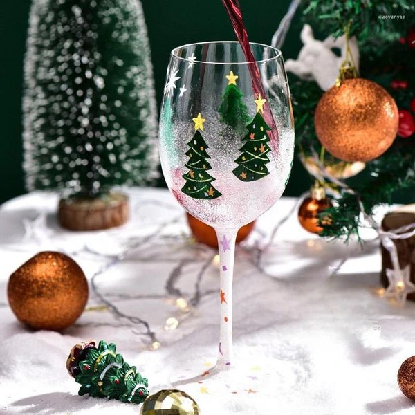 Copas de vino creativas de Navidad con base alta, copa roja, cristal pintado a mano Artificial