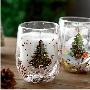 Wijnglazen Creatieve Kerstboom Glazen Beker Dubbele Laag Isolatie Drinken Ontbijt Koffie Melk Thee Mok Gift 230725
