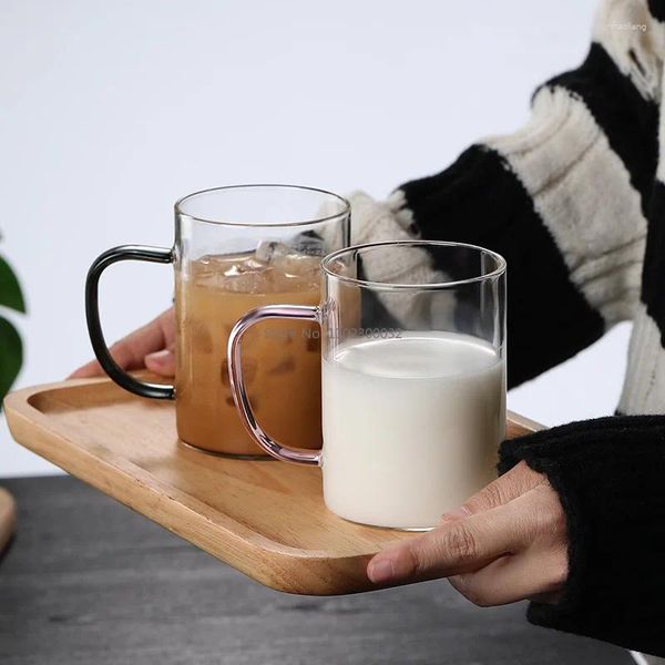 Copas de vino creativas con mango colorido, taza de vidrio de alto borosilicato, tazas de café transparentes gruesas resistentes al calor, tazas de té de la leche