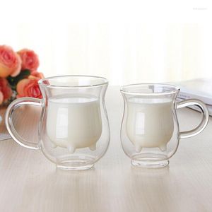 Wijnglazen creatieve zuivelkoe mok dubbele wandglas kopje voor melk koffie bier fruitsap warmte isolatie borosilicaat drinkware