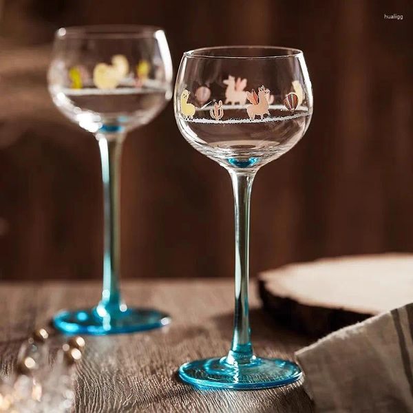 Copas de vino, calcomanía creativa de cristal con base alta, copa roja, cóctel de Brandy de estilo fresco, adecuado para reuniones familiares, bares y KTV