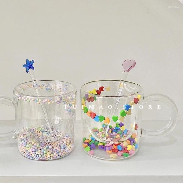 L les verres à vin créatifs double couche amour coeur tasse coeur mignon en verre mignon tasse à chaleur à haute valeur cadeau de boîte girly emballage