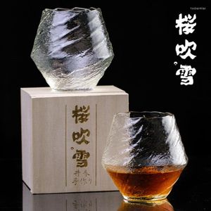 Vers de vin créatif edo art japonais whisky tumbler verre tasse glaçage rock rock tas de tas de whisky gift whisky gift avec boîte en bois