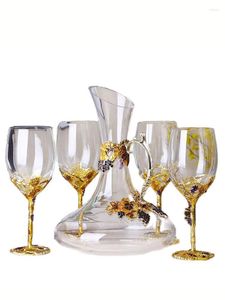 Copas de vino, juego de decantador de cristal rojo transparente con esmalte de Color creativo, copa de champán y whisky para boda, caja de regalo Szklanka FJ019