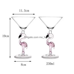 Copas de vino Creative Flamingo Glass Cup Bordeaux Cóctel Champagn Goblet Party Bar Drinkware Regalos de boda Home Drink Ware Drop de Dhrvs