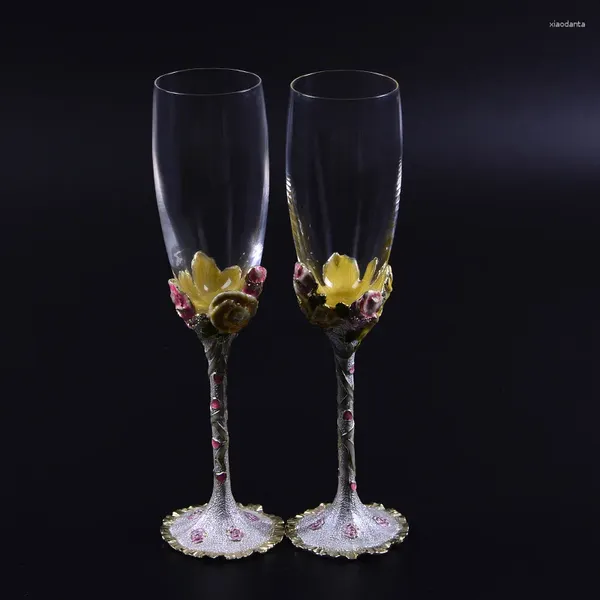 Verres à vin cadeaux créatifs 2 pièces/ensemble, tasse de mariage personnalisée, Champagne rouge, décor de fête florale du marié, gobelet de grillage