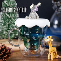 Wijnglazen Creative Glass Christmas Tree Star Cup hoge temperatuur Mok Dubbele water Koffie Custom voor feestmas geschenken