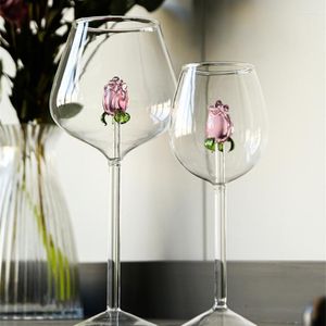 Wijnglazen Creative Glass Cup Rose Sfeer Exquise vrouwen schattig rood wit goblet grote capaciteit handgemaakt huisfeestje