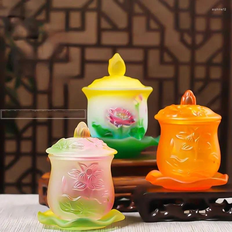 Wine Glasses Creative Glass Flower Lotus Holy Water Cup In Front Of The Buddha Household Guanyin Great Sad Supplies