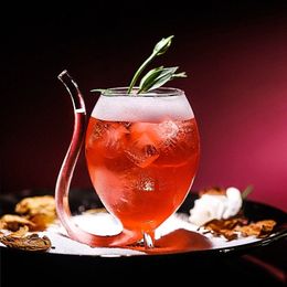 Verres à vin Gobelet créatif tasse en verre avec paille pour boisson froide verre à vin verre à jus tasse d'écureuil usage domestique Bar de fête Transparent 230905