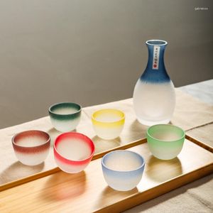 Verres à vin Creative Gradient Sake Cup Set Style Japonais Lumière De Luxe Distributeur Pichet À La Main Coloré Spirit Verre Bouilloire