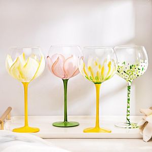 Verres à vin créatifs fleurs peintes à la main tasse rouge verre de cristal coloré gobelet médiéval maison Bar ensemble fête cadeau de mariage