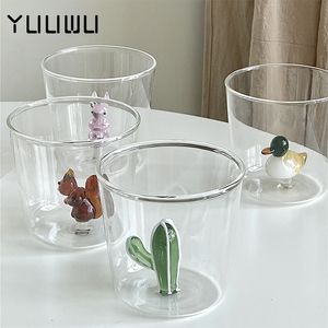 Wijnglazen Creative Handmade Cup Driedimensionaal dier en plantenvorm Koffie Melk Drink Leuke transparant glas 230818