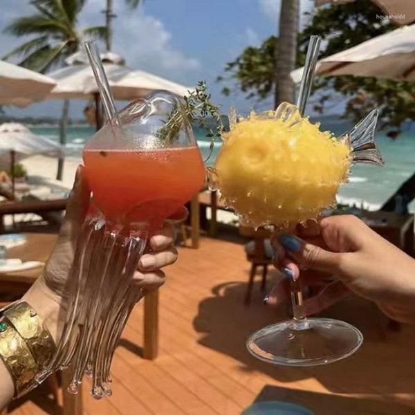 Verres à vin créatifs, poisson-globe, méduse, cygne, oiseau, verre à Cocktail, gobelet Transparent avec paille, fête de fumée moléculaire