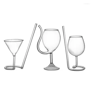 Wijnglazen Creative Red Glass Cocktail Whisky Clear Juice Cup Goblet met drinkbuisstro voor thuisrestaurantbar