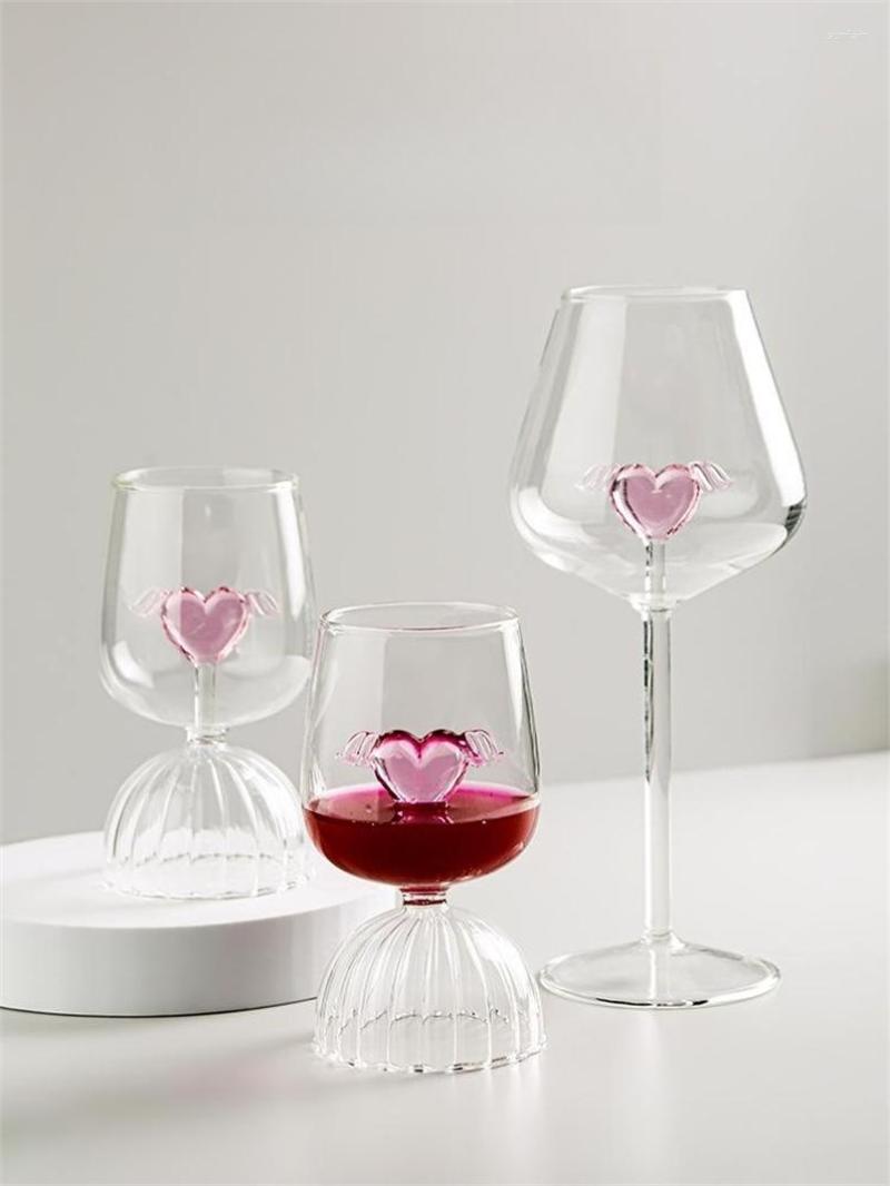 Şarap Gözlükleri Yaratıcı Rose Love Angel Dekoratif Cam Işık Lüks Vintage Şampanya Basit Ev Peri Tutma Su