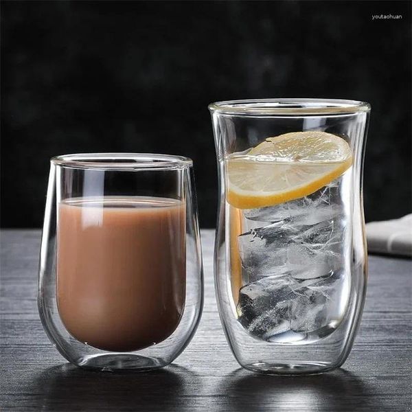 Copas de vino Creativas Transparentes Doble Pared Con Aislamiento Térmico Taza De Vidrio De Color Claro Café Té Contenedor De Leche Cristalería Para Beber