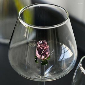 Wijnglazen Grensoverschrijdend Bordeaux Wit Goblet Rood Glas Feestcadeau Creatief Ontwerp Mooie Roze Bloem Transparante Kleur