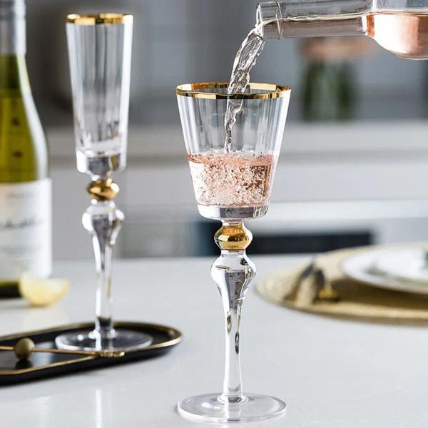 Verres à vin en verre de cristal pour cérémonie de perles rouges douces et dorées, tasse à bulles