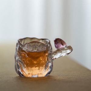 Verres à vin en verre de cristal, tasse à thé avec poignée latérale d'oiseau, résistant à la chaleur, maître du café fait à la main, motif de marteau Transparent pour la maison