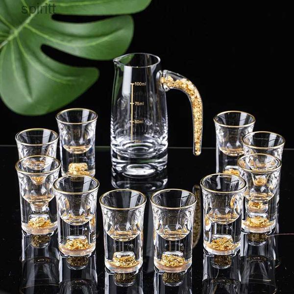 Copas de vino Licor de cristal Licores Vasos de chupito Caja de regalo Montaña dorada Copas de vino de fondo grueso Whisky Vaso de licor Vodka Brandy Shot Cup YQ240105