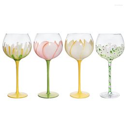 Verres à vin Crystal Verre rouge médiéval rétro-mariage cadeau verre verre peint à la main Fleur Lotus Martini Coupe Champagne Flûts