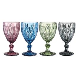 Wijnglazen Beker Gekleurd Glas Goblet 240ml Vintage Patroon Reliëf Romantisch Drinkware 4 Soorten Stijl voor Feest Bruiloft Verjaardag Vakantie